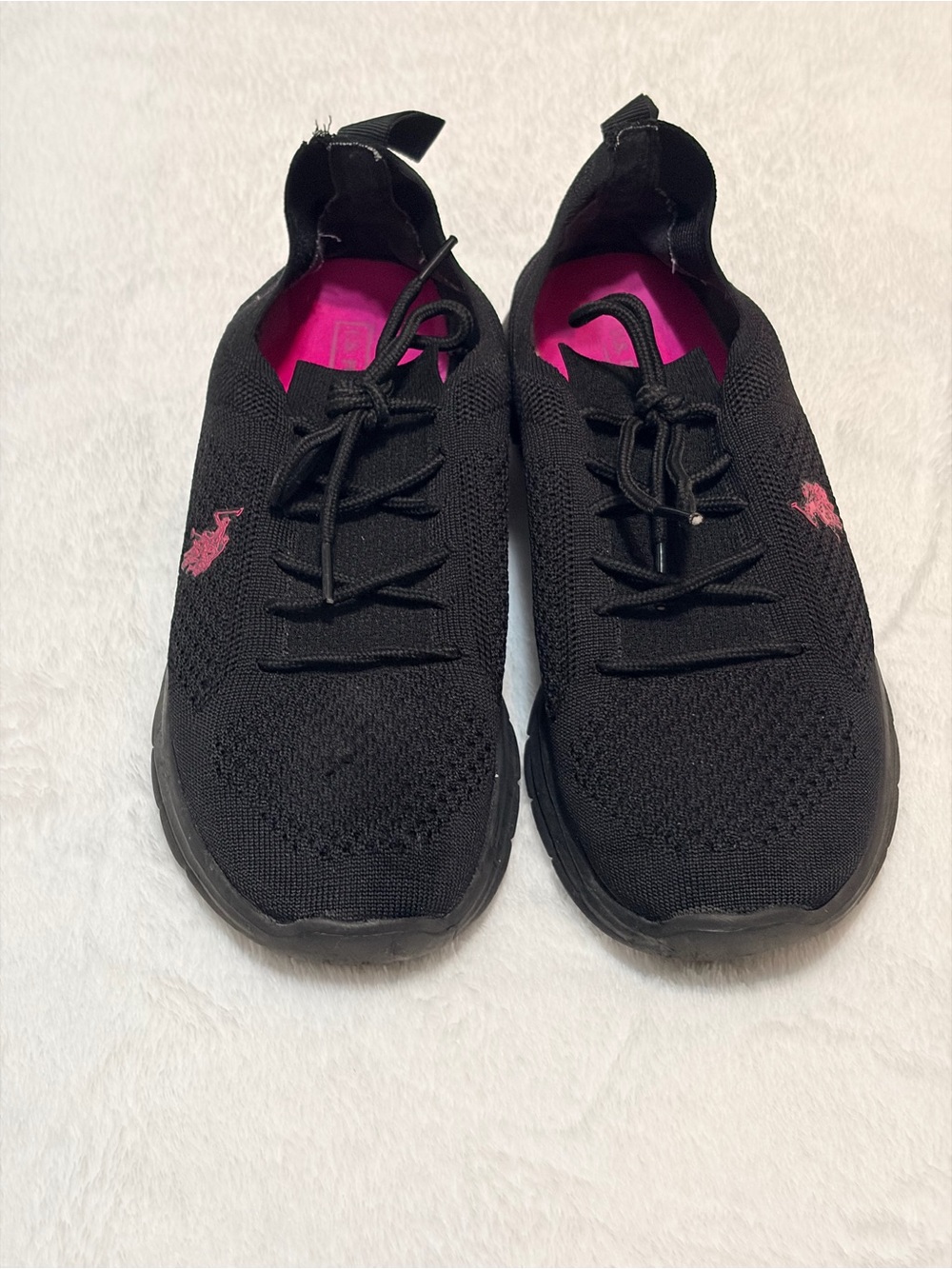 U.S. Polo Assn. Black Knit Sneakers with Pink Logo